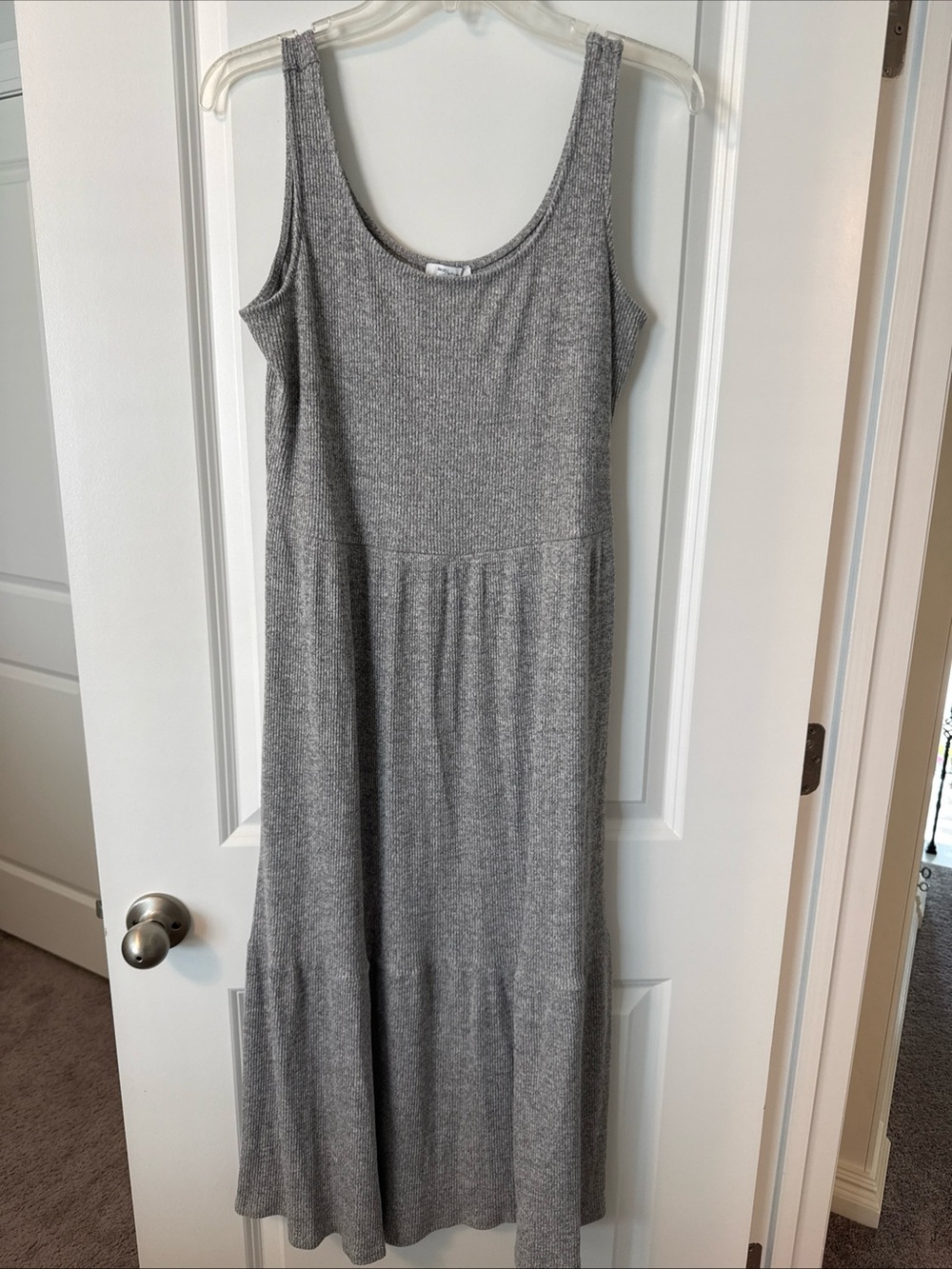 Daily Ritual Womens L Tiered Maxi Dress Ribbed Tank Stretch Jersey Knit  Gray
